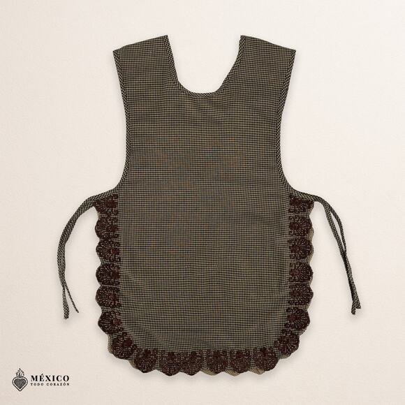 Brown Mexican Embroidered Smock Apron – Floral Traditional Design for Women - Picture 4 of 8